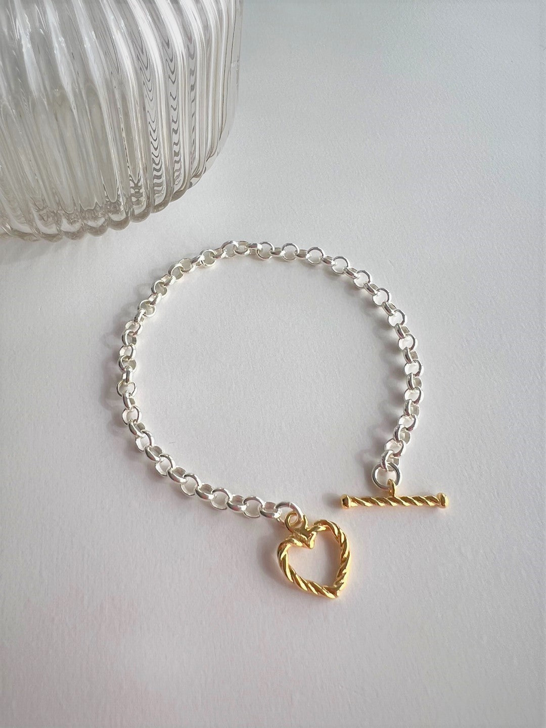 Ella Golden Heart Twisted Silver Bracelets