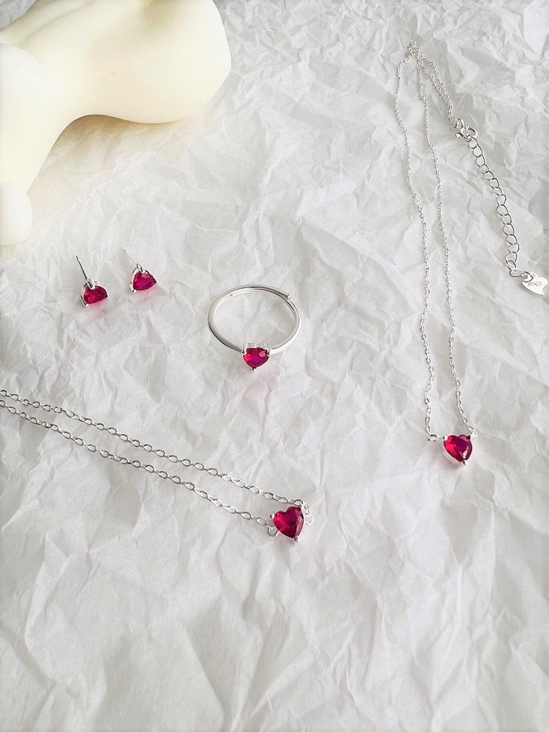 Thassos Cherry Pink Heart Jewellery Set