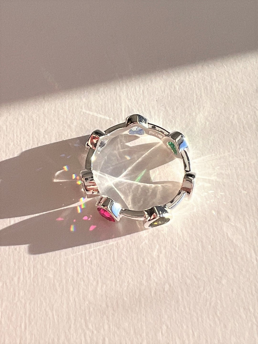 Symi Rainbow colour Heart Silver Open Ring