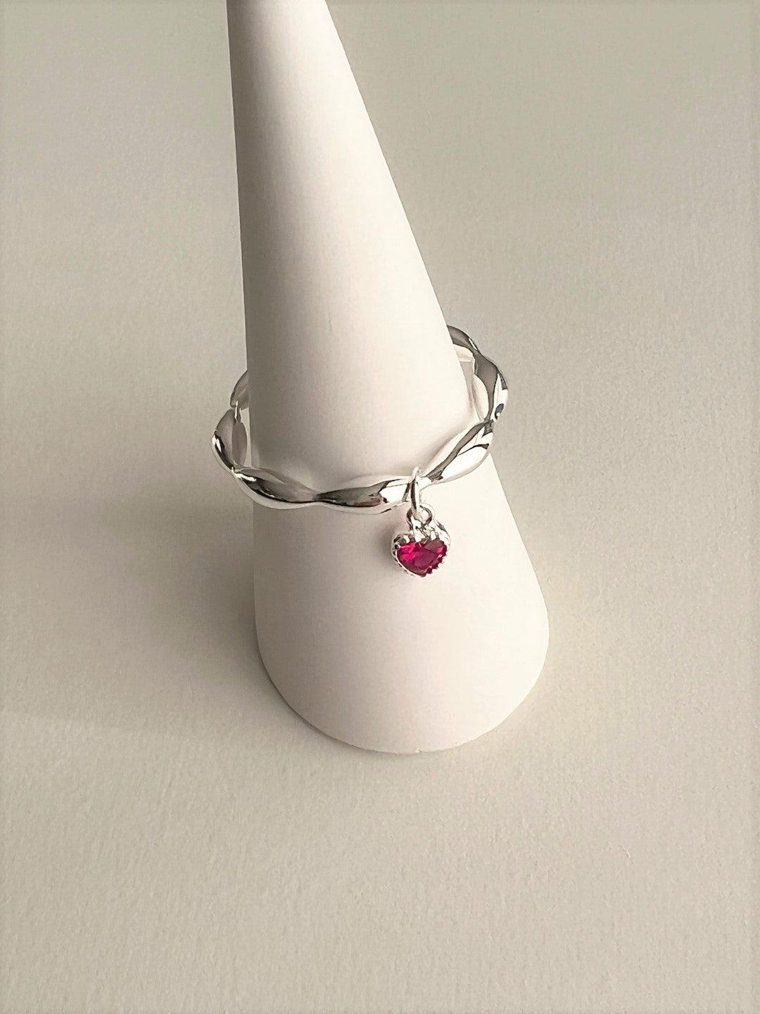 Petalas Pink Heart Drop Silver Ring
