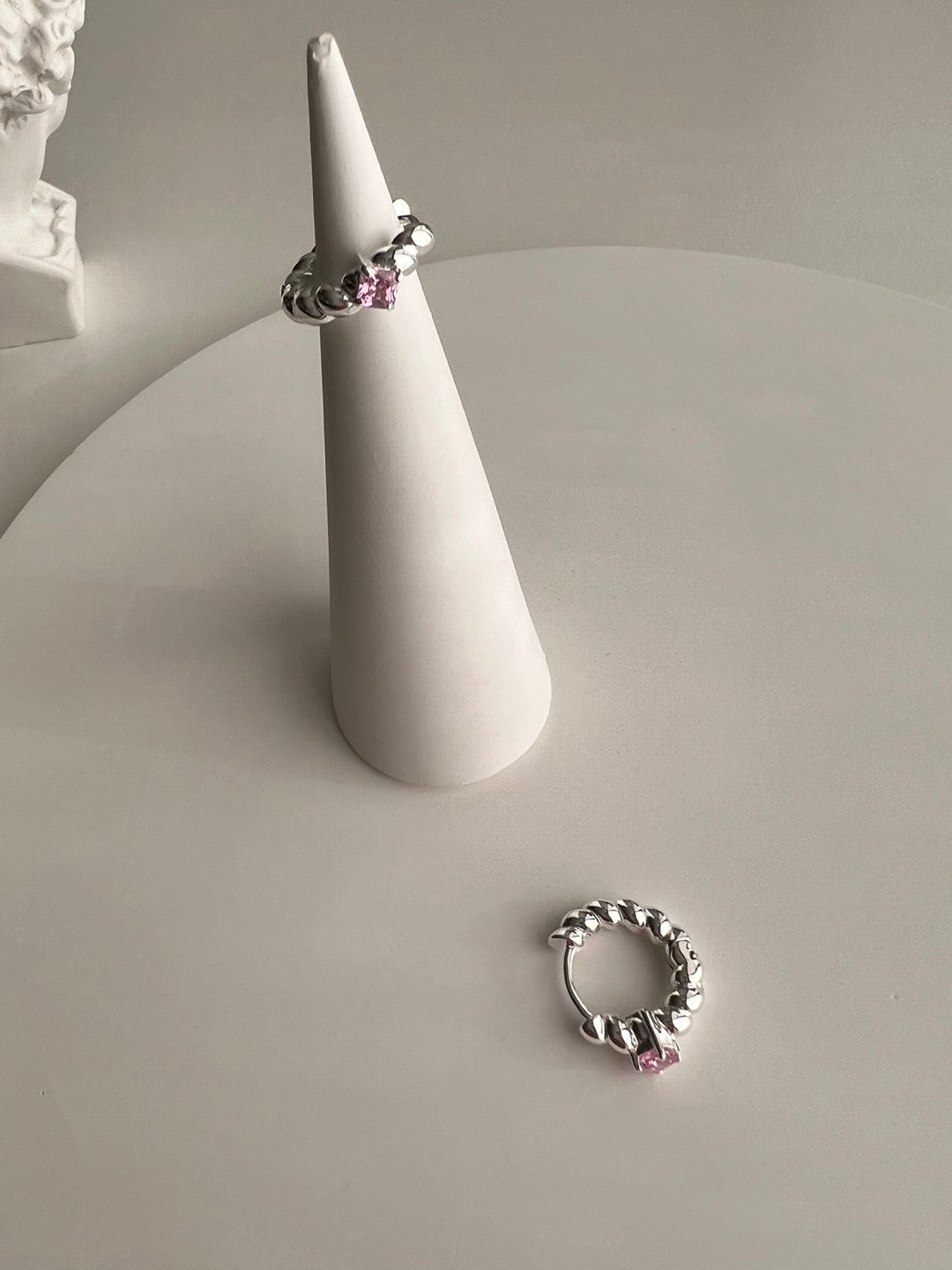 Othoni Pink Point Silver Hoop Earrings