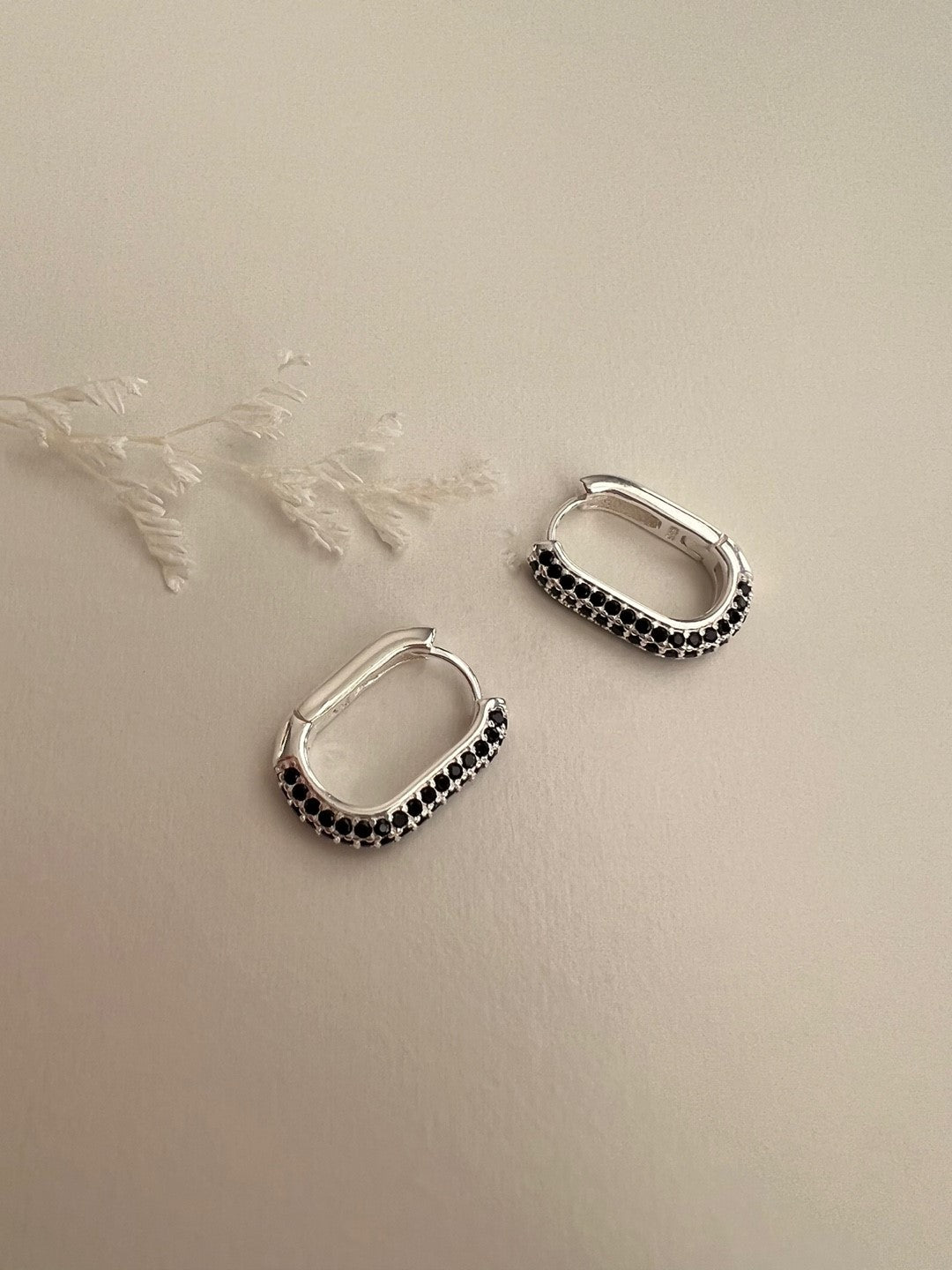 Kos Black Cubic Zirconia Hoop Earrings