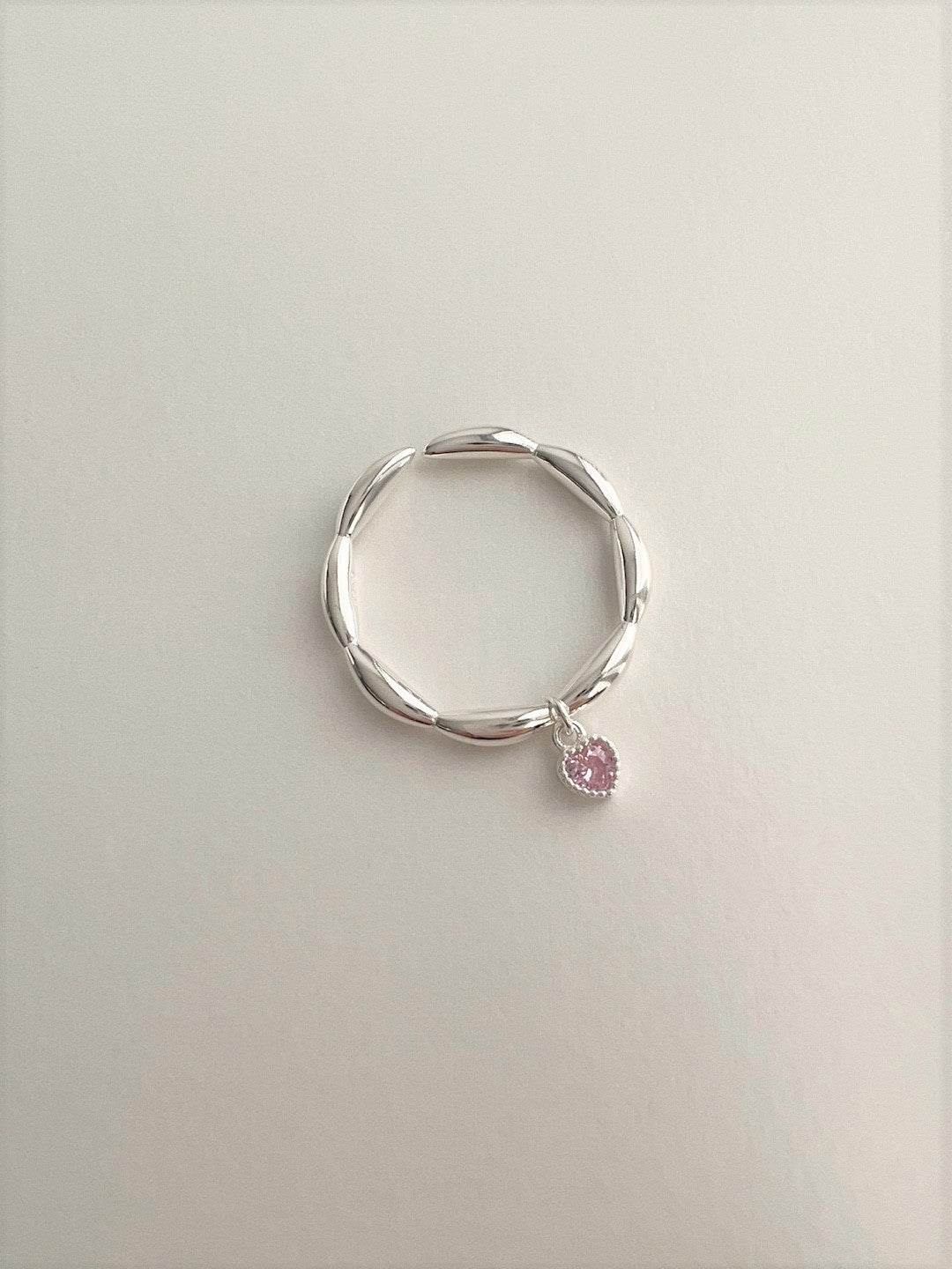 Petalas Pink Heart Drop Silver Ring