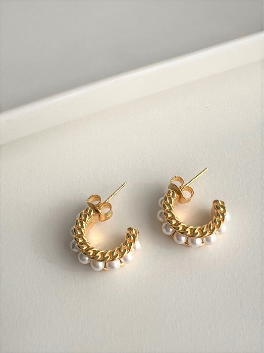 Naxos Pearl Hoop Silver Earrings