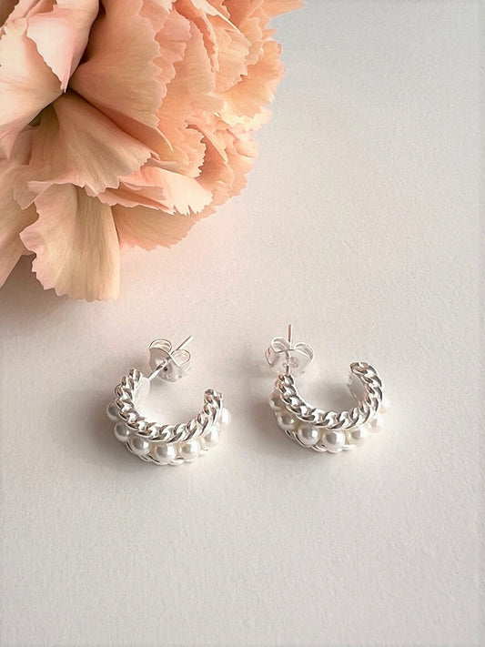 Naxos Pearl Hoop Silver Earrings