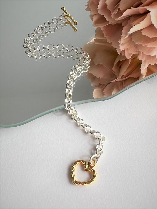 Ella Golden Heart Twisted Silver Bracelets
