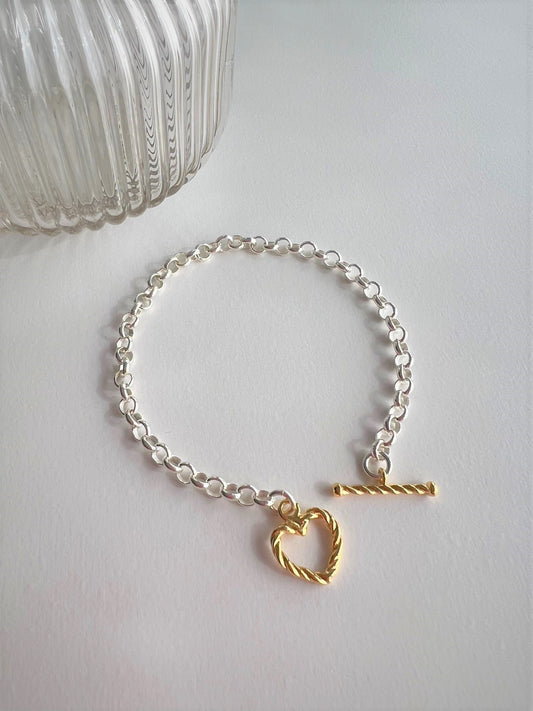 Ella Golden Heart Twisted Silver Bracelets