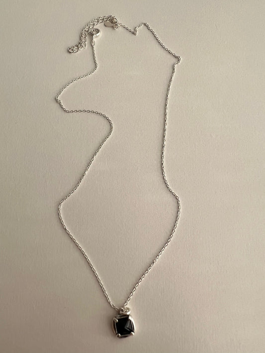 Syros Square Black Cubic Zirconia Silver Necklace