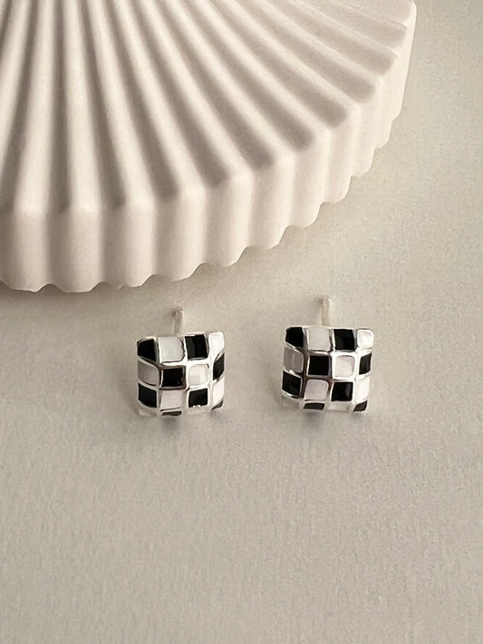 B&W Chess Board Modern Chic Studs