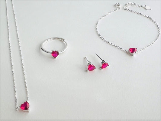 Thassos Cherry Pink Heart Jewellery Set