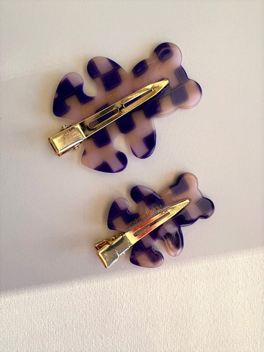Purple Chess Board Bear Hair Clip Set - LIMITED EDITION