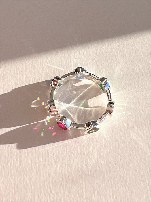 Symi Rainbow colour Heart Silver Open Ring