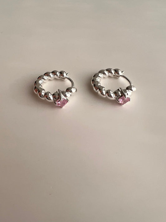 Othoni Pink Point Silver Hoop Earrings