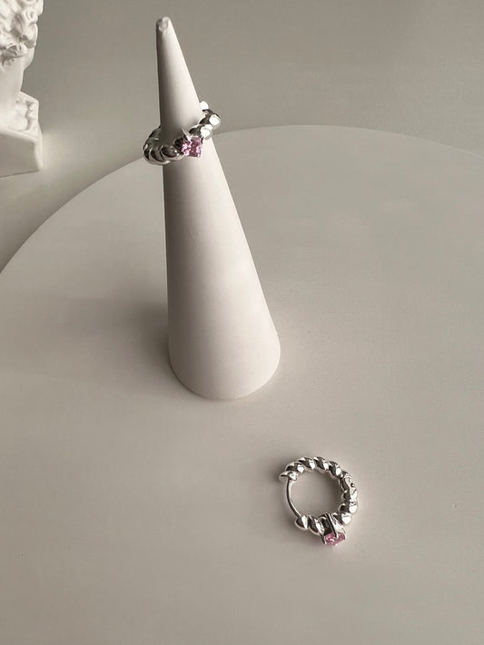 Othoni Pink Point Silver Hoop Earrings