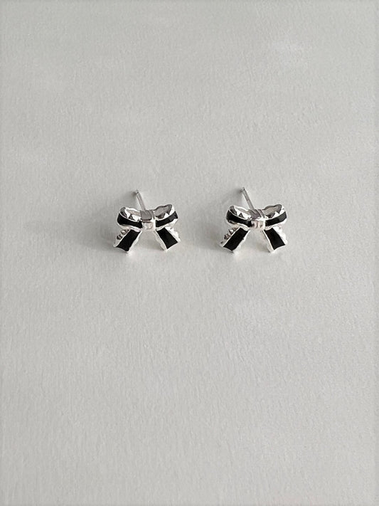 Lemnos Cute Black Bow Silver Studs