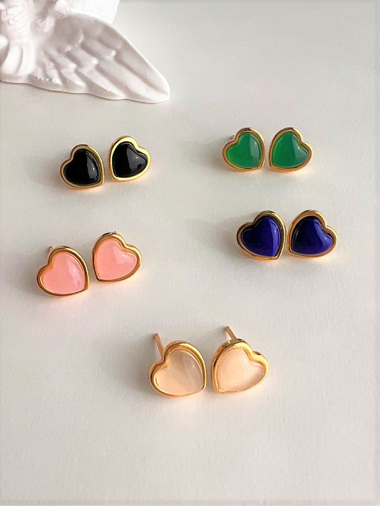Mona Moonstone Heart Studs