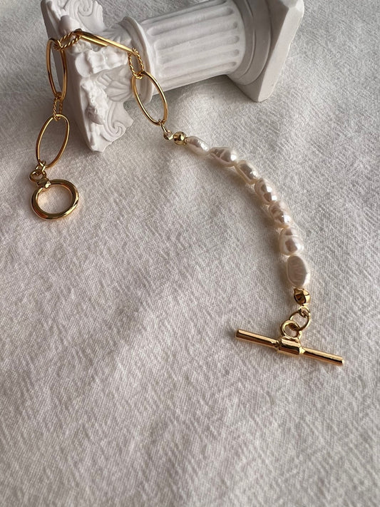 Milly Half Chain Pearl Brass Bracelets