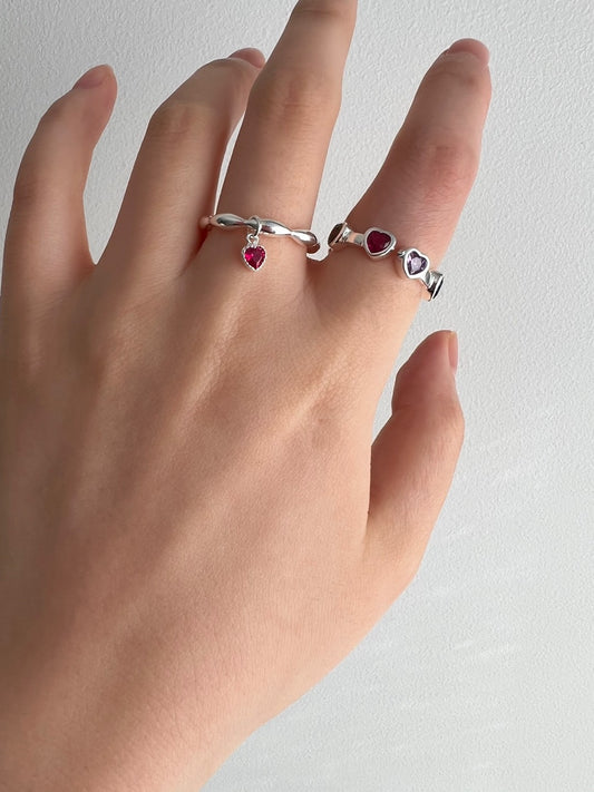 Symi Rainbow colour Heart Silver Open Ring