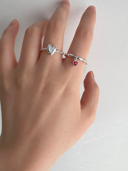 Petalas Pink Heart Drop Silver Ring