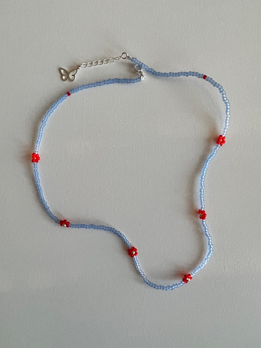 Summer Red Flower Bead Choker