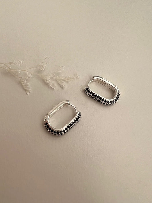 Kos Black Cubic Zirconia Hoop Earrings