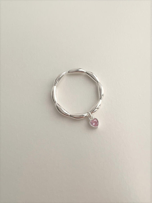 Petalas Pink Heart Drop Silver Ring