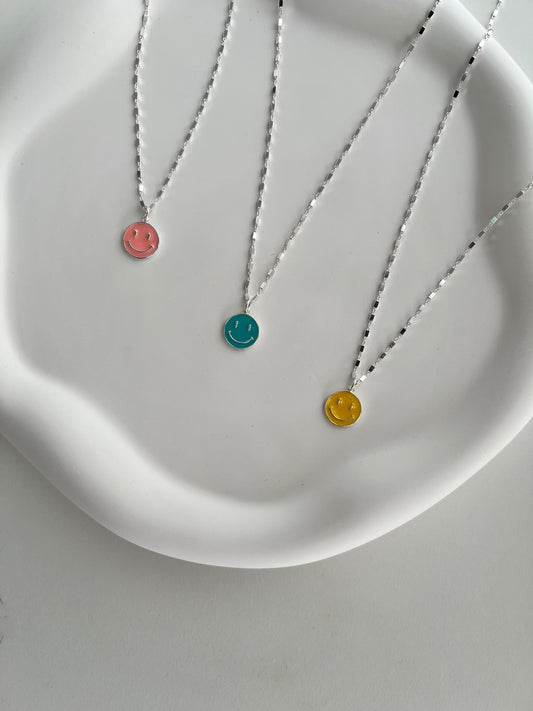 Summer Smiley Face Silver Necklace