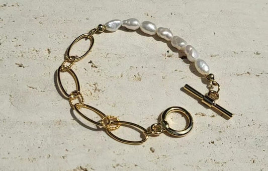 Milly Half Chain Pearl Brass Bracelets