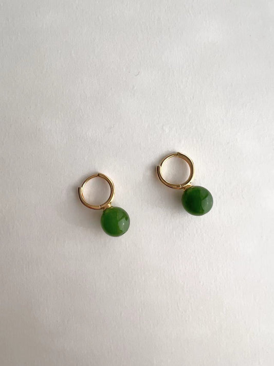 Sirna Green Agate Ball Earrings